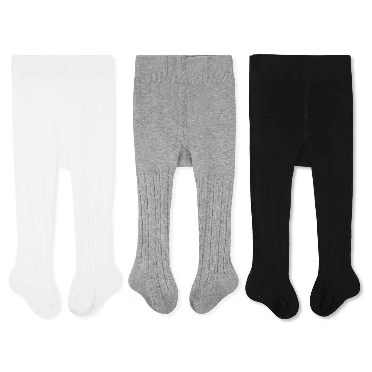 CozyWay Cable Knit Cotton Leggings/Tights for Toddler Girls, 3 Pack, White/Black/Gray, 2-4 Years Old